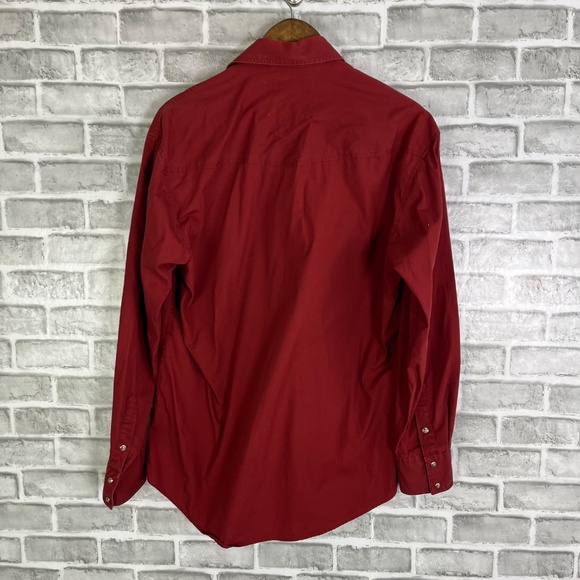 Roper Western Dark Red Double Pocket Long Sleeve Button Up Shirt Mens Medium - Picture 4 of 7